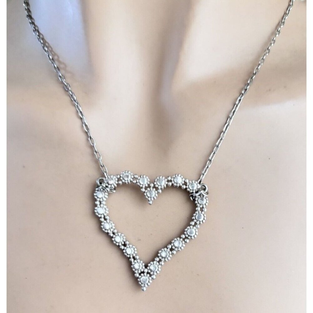 NWT Brighton Twinkle Floating Silver Crystal Heart Pendent Necklace Silver Plate